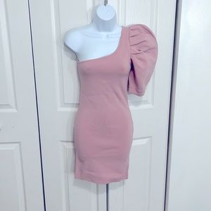 Fashion Nova, light pink, X-L, Bodycon style dress. One shoulder.